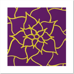 Blooming Gold Flower (Dark Purple) Posters and Art